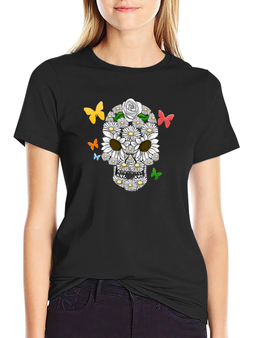 Floral Skull Butterfly Graphic Tee