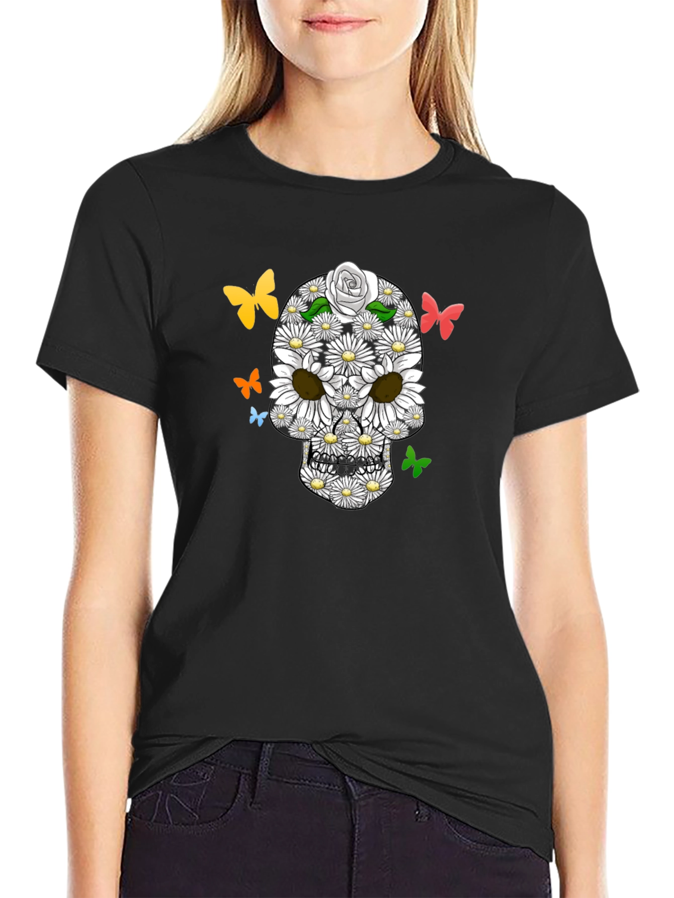 Floral Skull Butterfly Graphic Tee