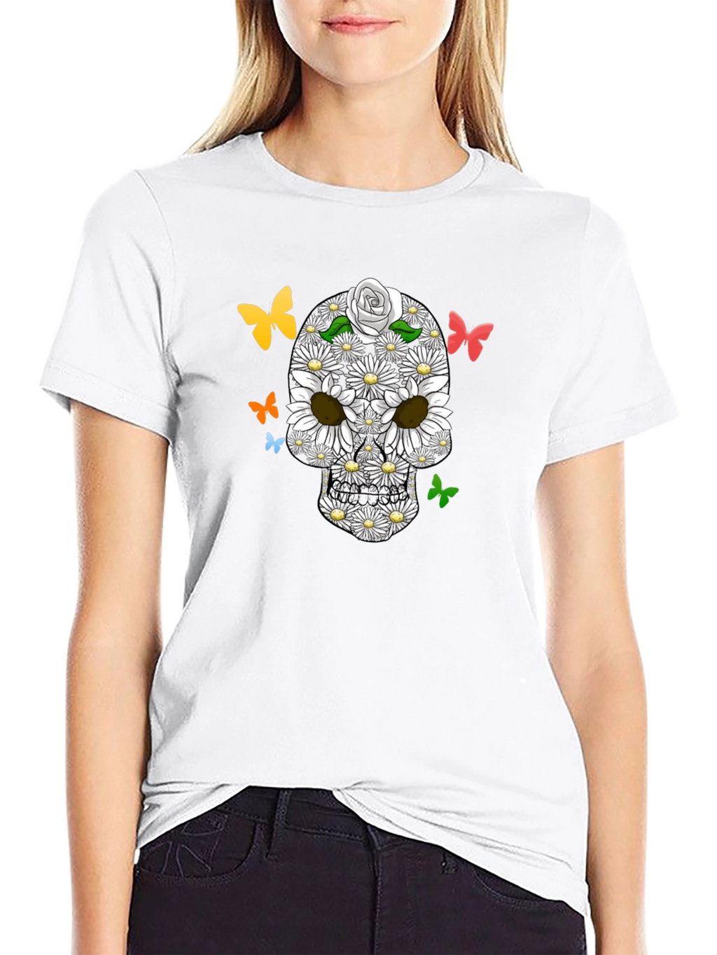 Floral Skull Butterfly Graphic Tee