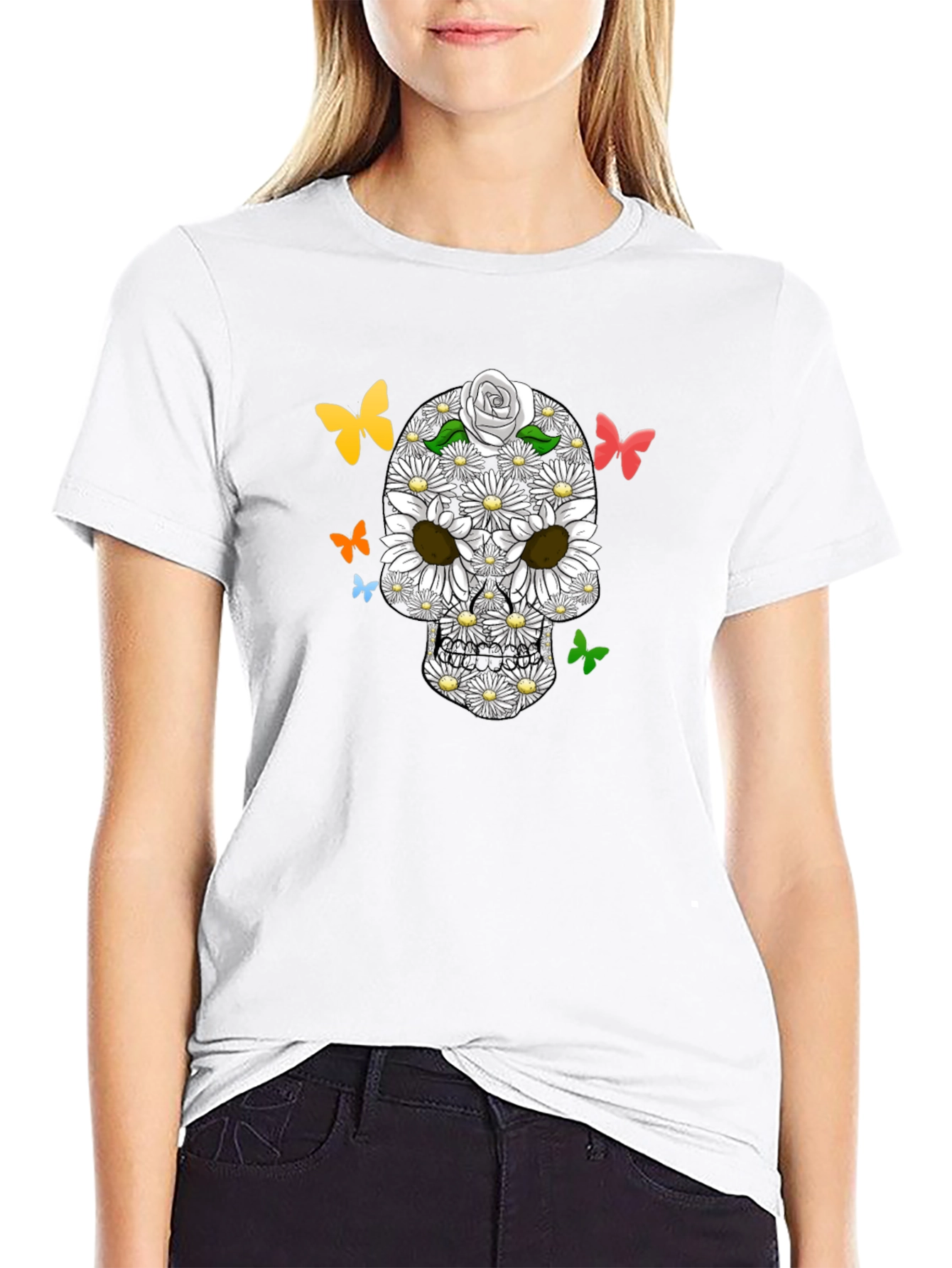 Floral Skull Butterfly Graphic Tee