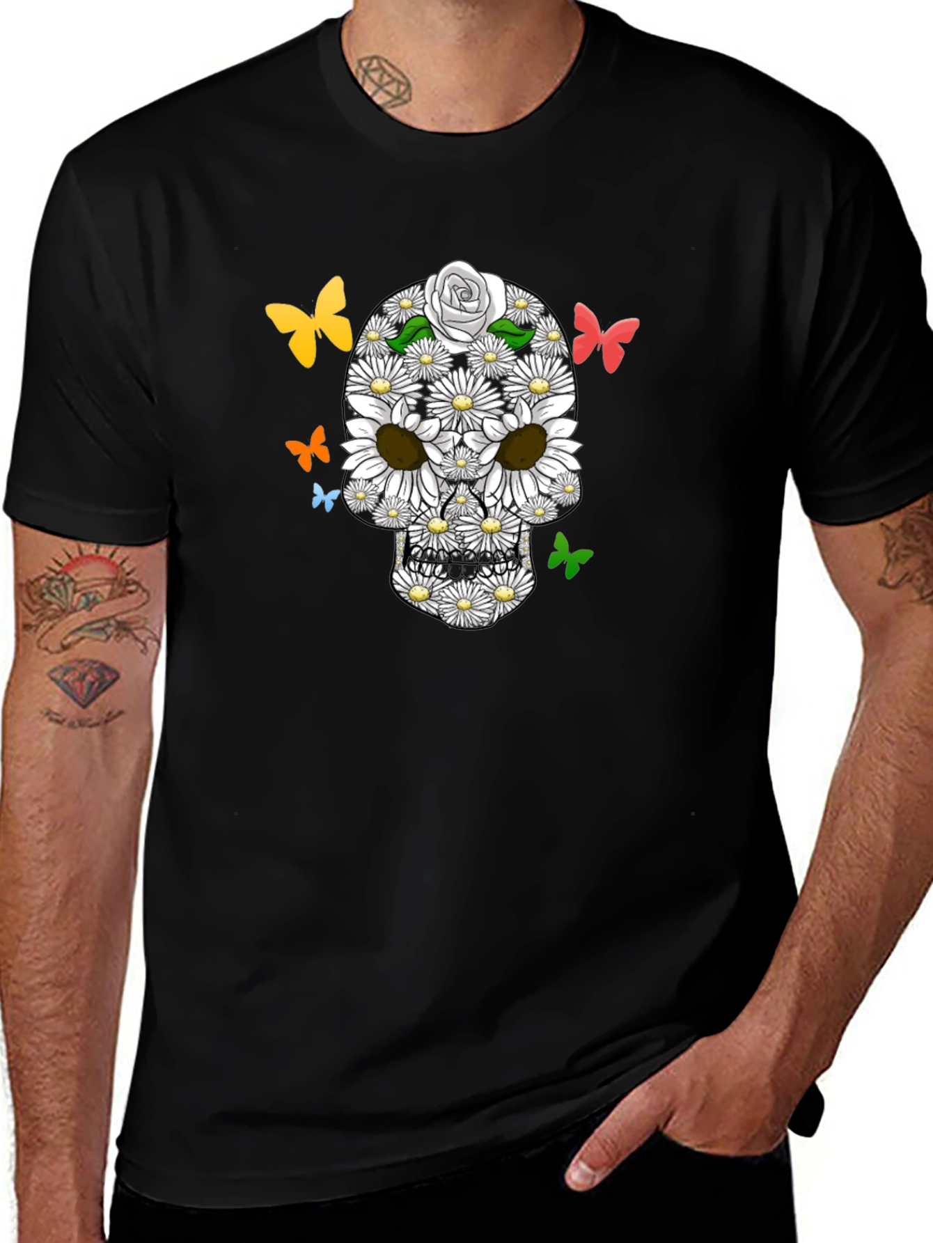 Floral Skull Butterfly Graphic Tee