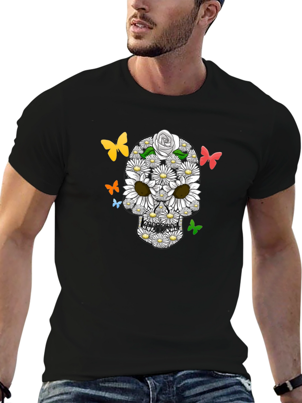 Floral Skull Butterfly Graphic Tee