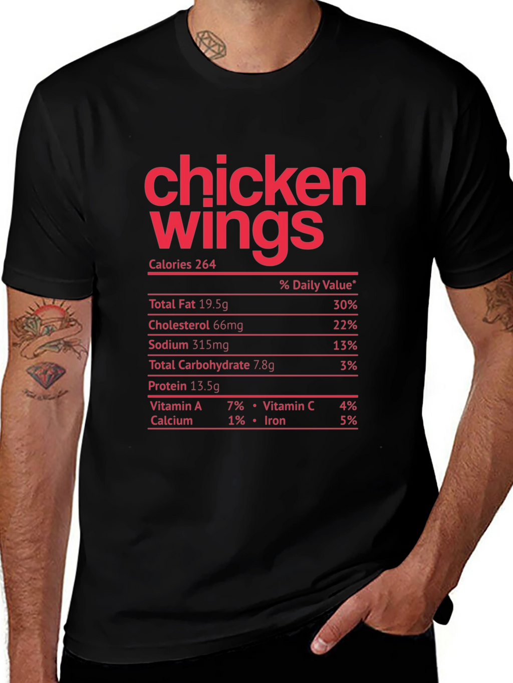 Chicken Wings Nutrition Facts Funny T-Shirt