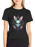 Skull Bunny Graphic Tee - Gothic Style