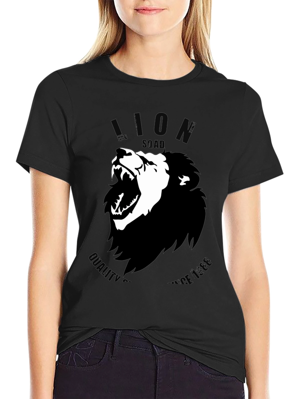 Lion Squad Graphic Print Black T-Shirt