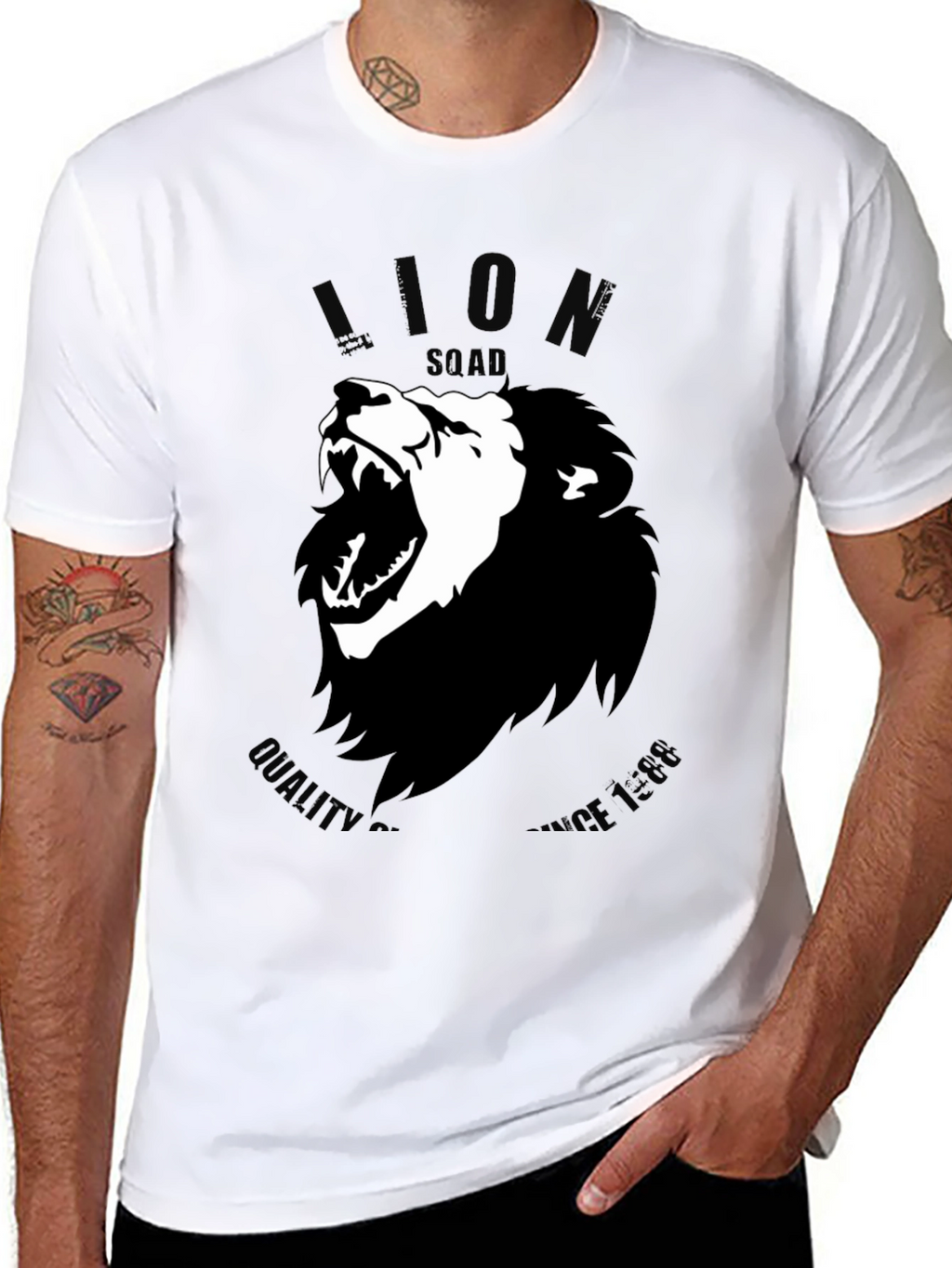 Lion Squad Graphic Print Black T-Shirt