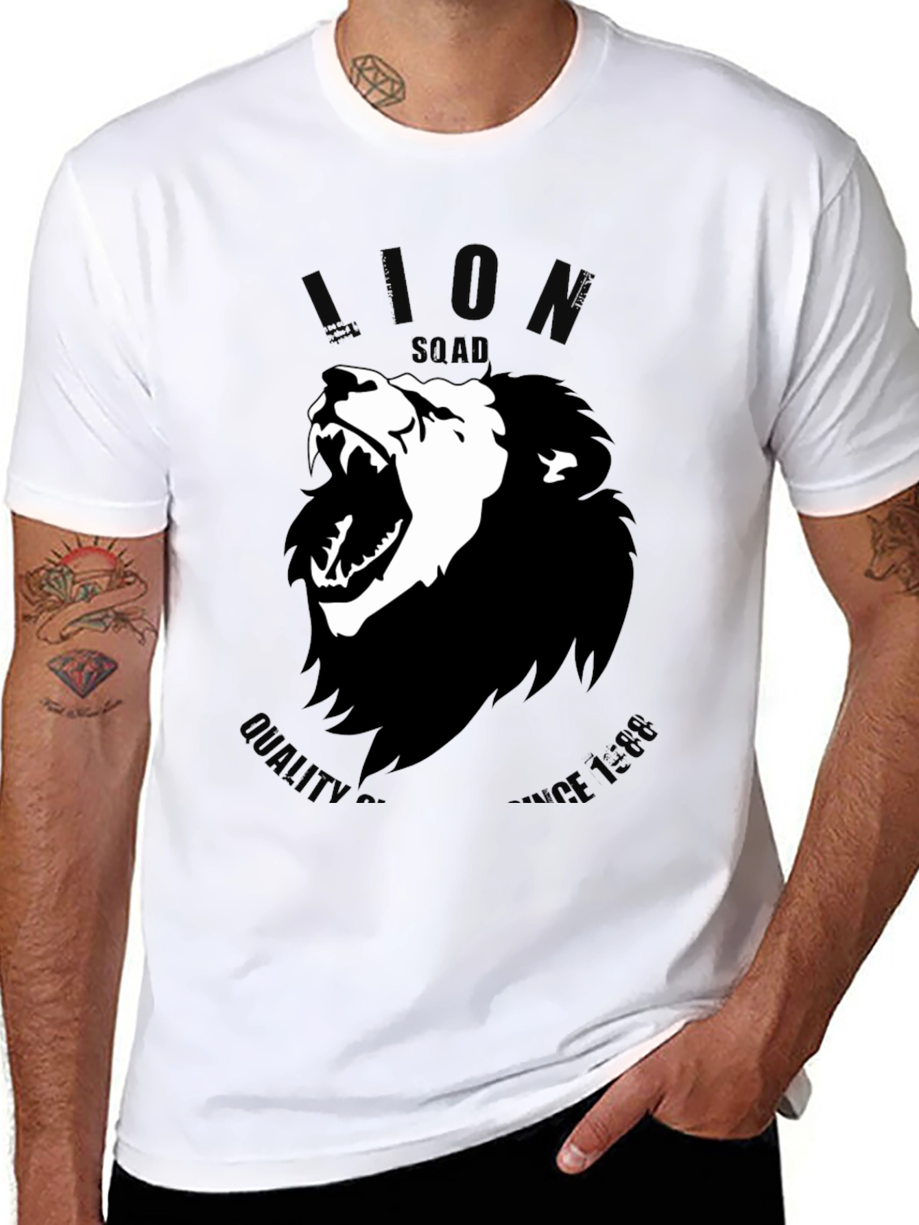 Lion Squad Graphic Print Black T-Shirt