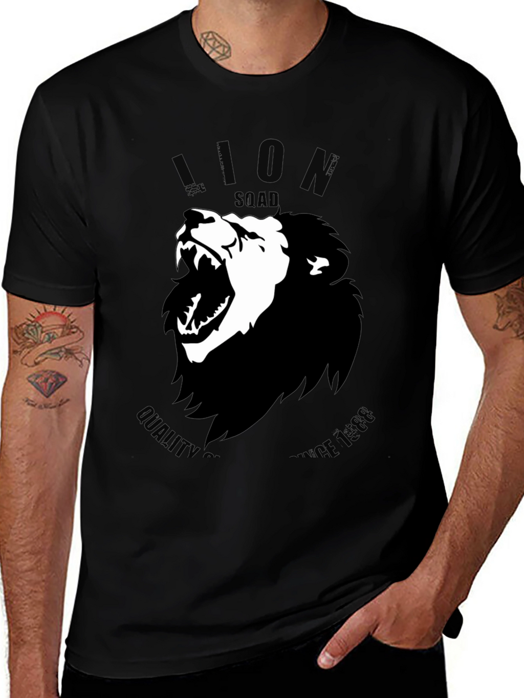 Lion Squad Graphic Print Black T-Shirt