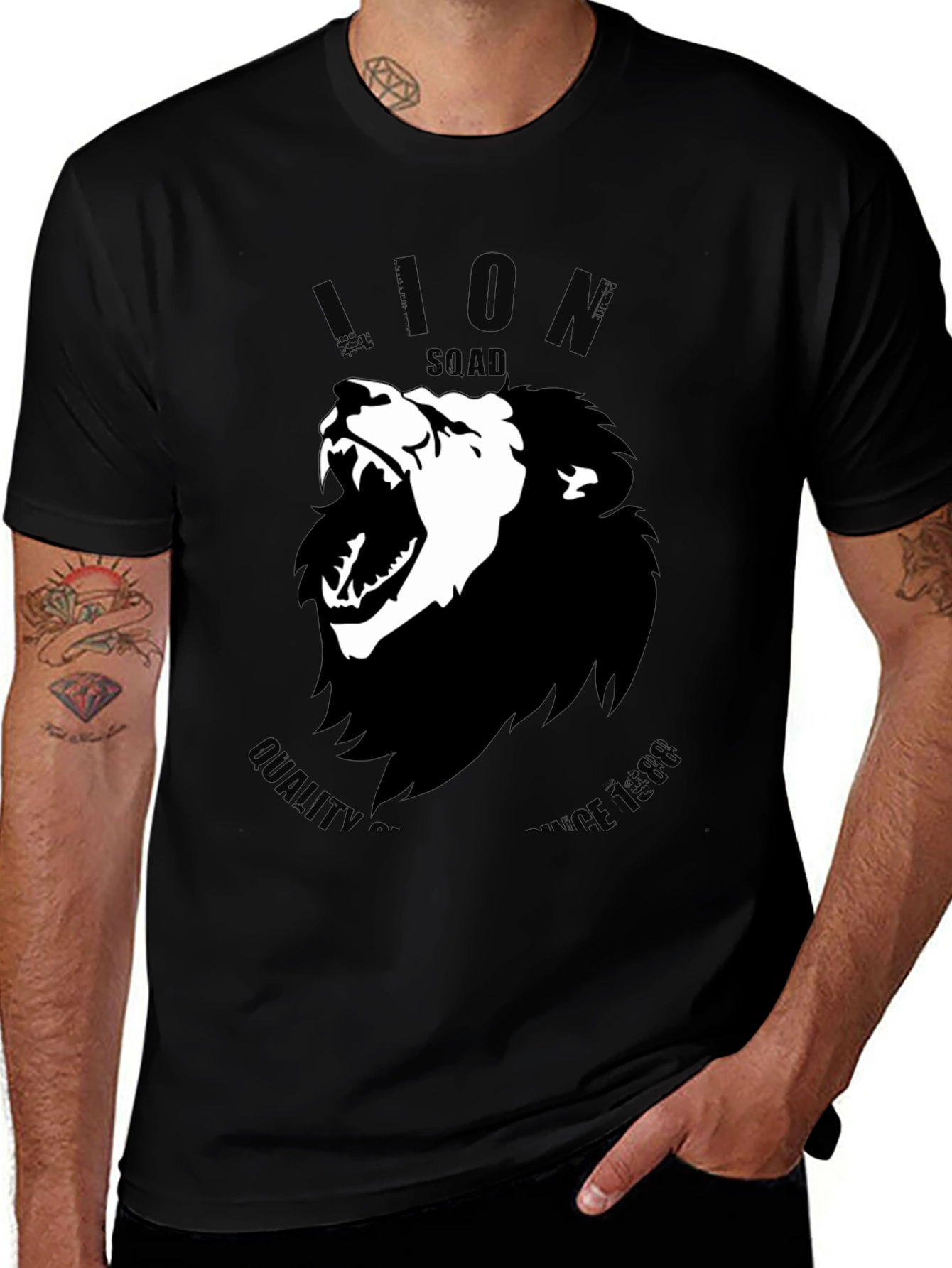 Lion Squad Graphic Print Black T-Shirt