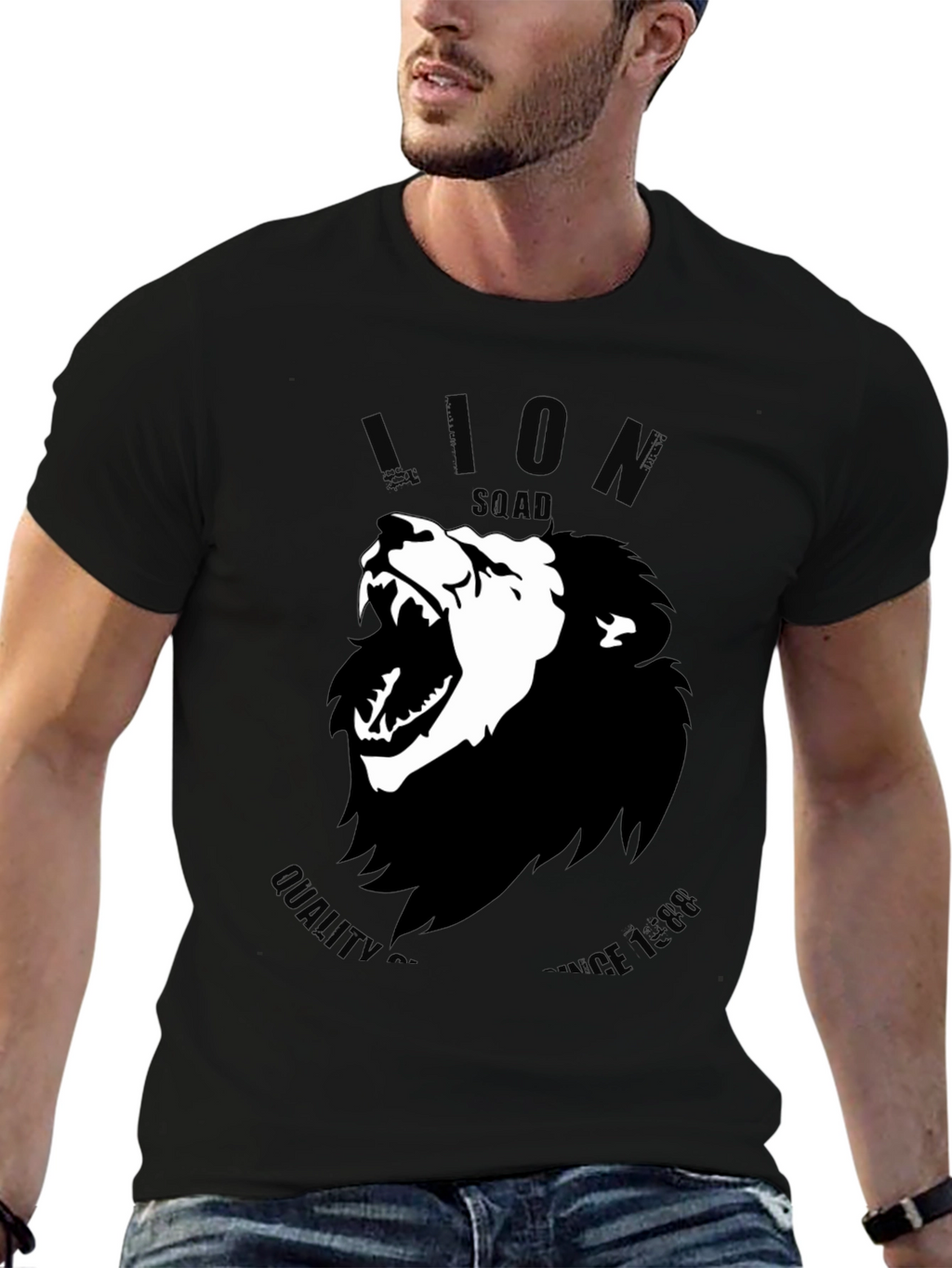 Lion Squad Graphic Print Black T-Shirt