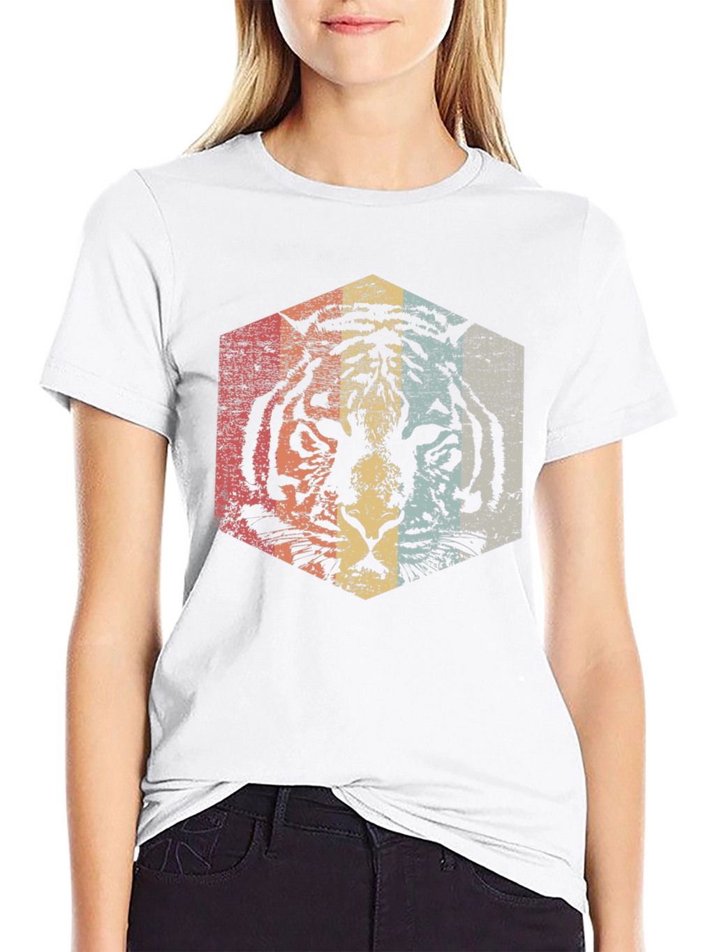 Retro Tiger Graphic Tee - Distressed Animal Print T-Shirt