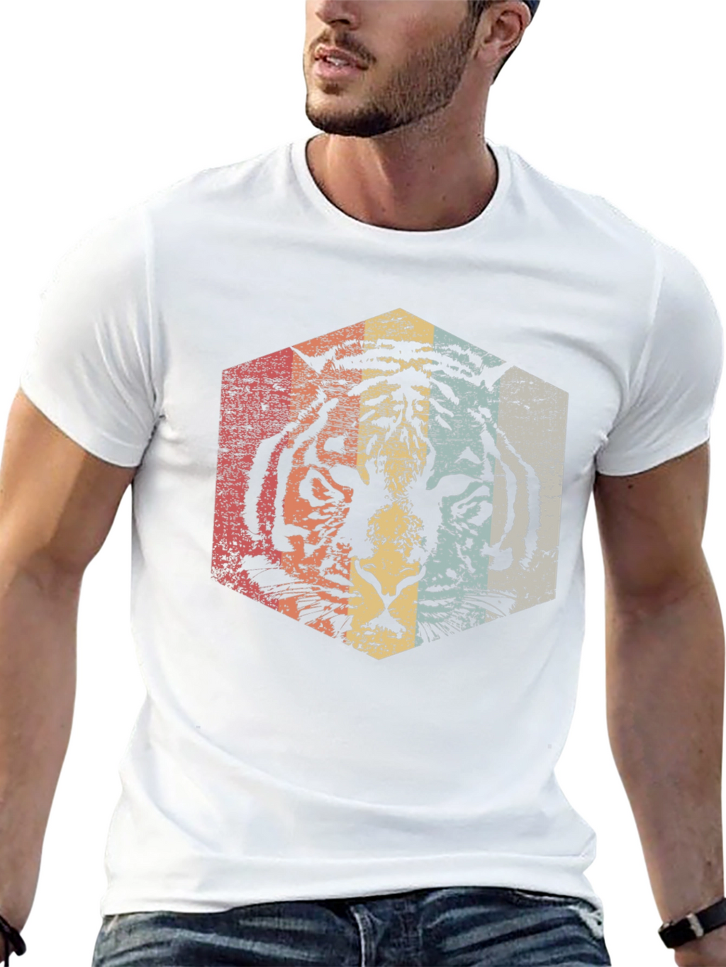Retro Tiger Graphic Tee - Distressed Animal Print T-Shirt