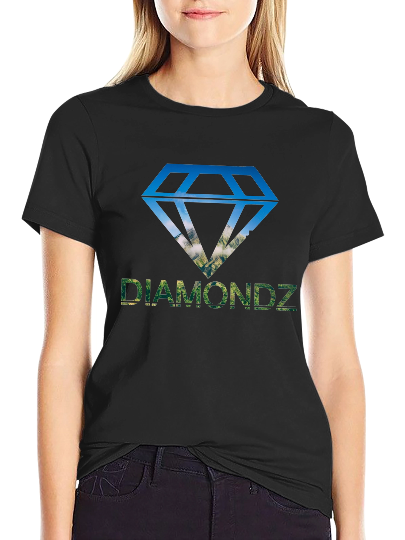 Diamondz Graphic Print Mens Black T-Shirt