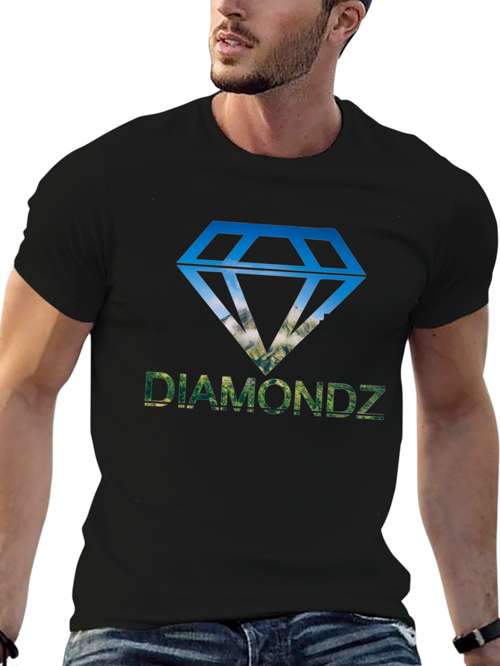 Diamondz Graphic Print Mens Black T-Shirt