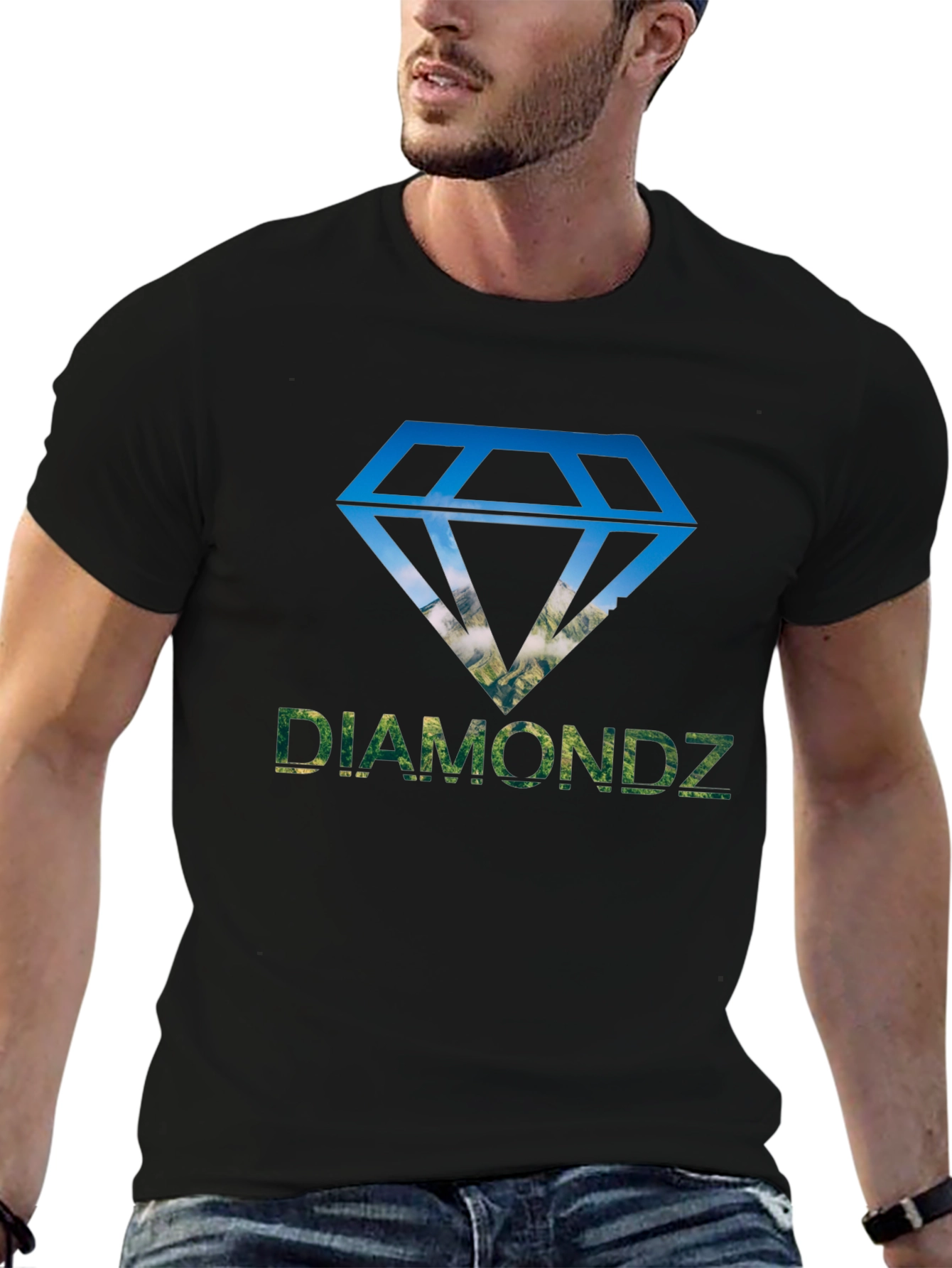 Diamondz Graphic Print Mens Black T-Shirt