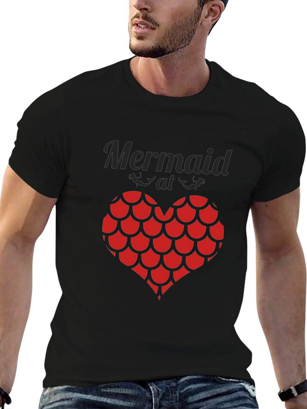 Mermaid at Heart Black Graphic T-Shirt