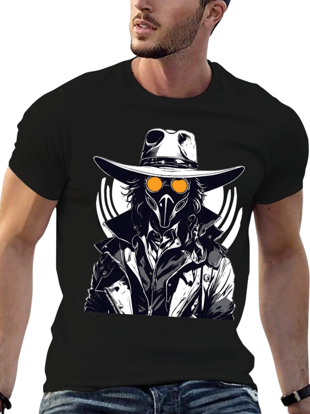 Steampunk Plague Doctor Graphic T-Shirt - Black