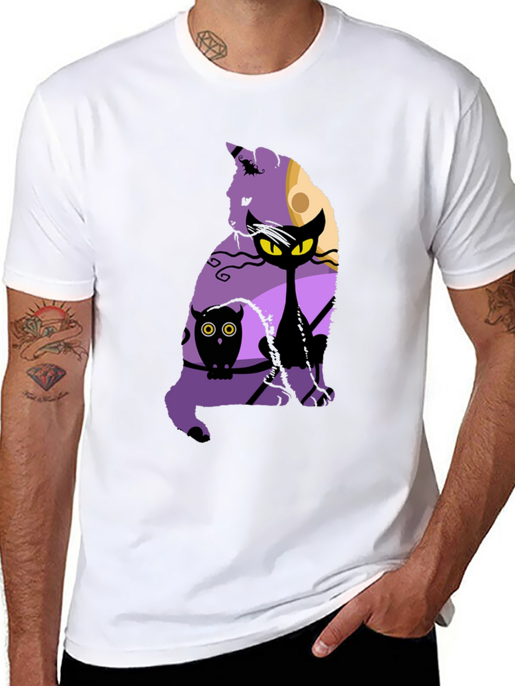 Halloween Cat & Owl Graphic T-Shirt