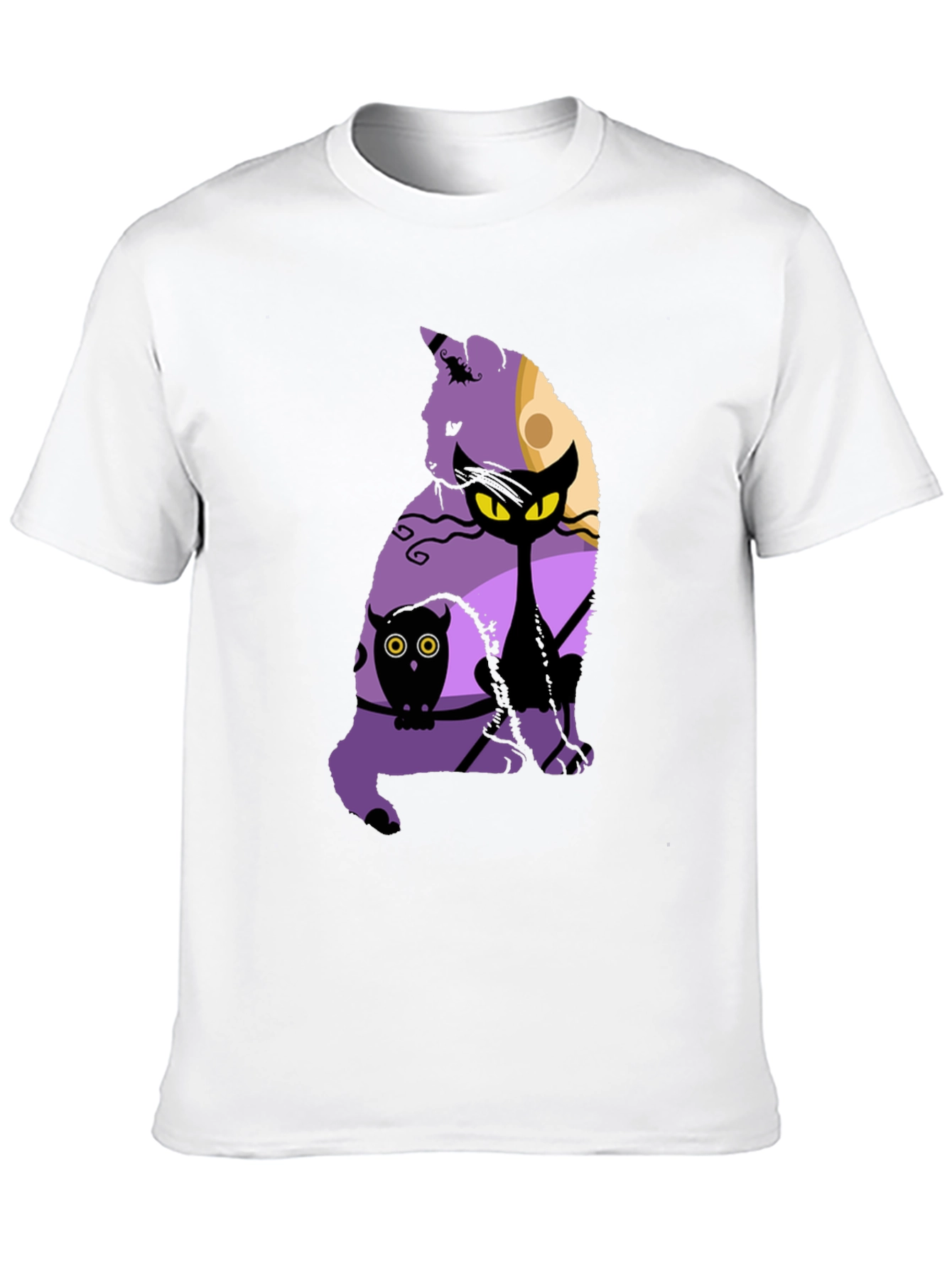 Halloween Cat & Owl Graphic T-Shirt