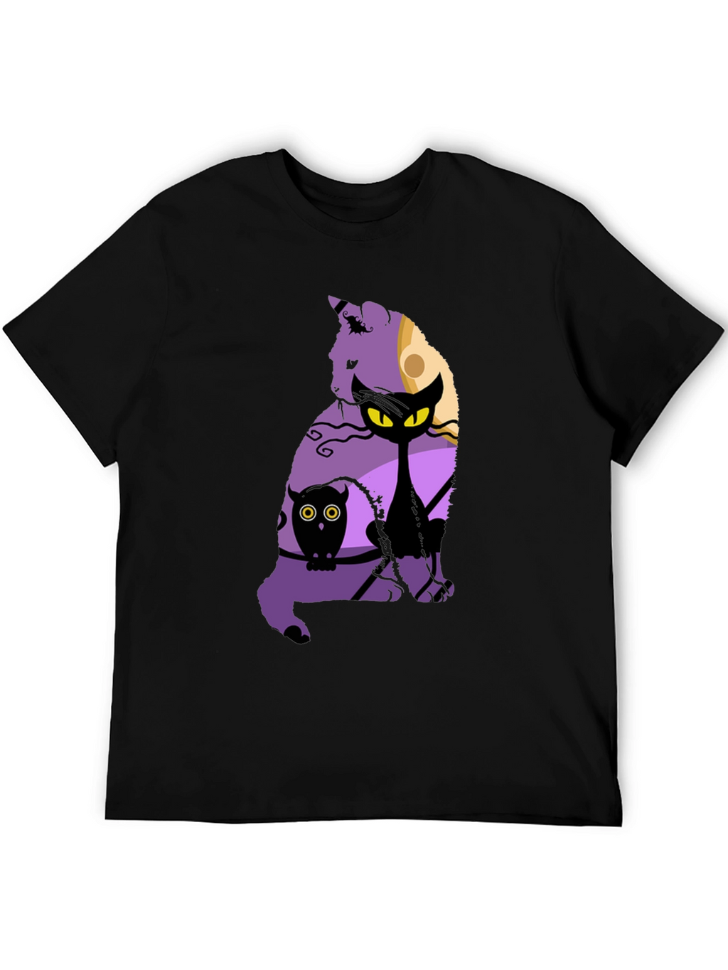 Halloween Cat & Owl Graphic T-Shirt