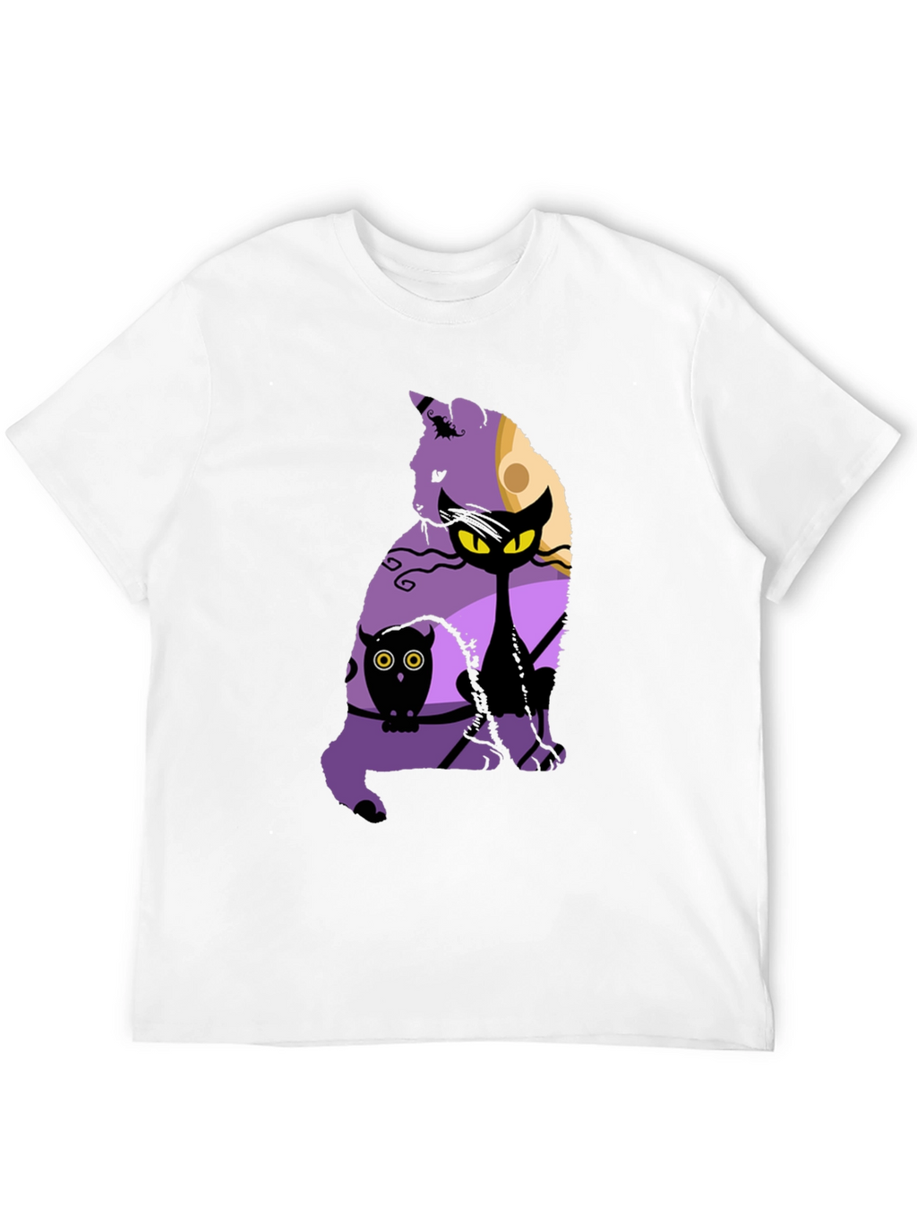Halloween Cat & Owl Graphic T-Shirt