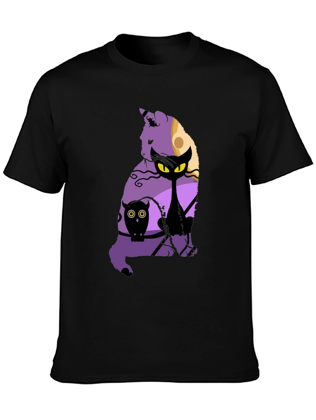 Halloween Cat & Owl Graphic T-Shirt