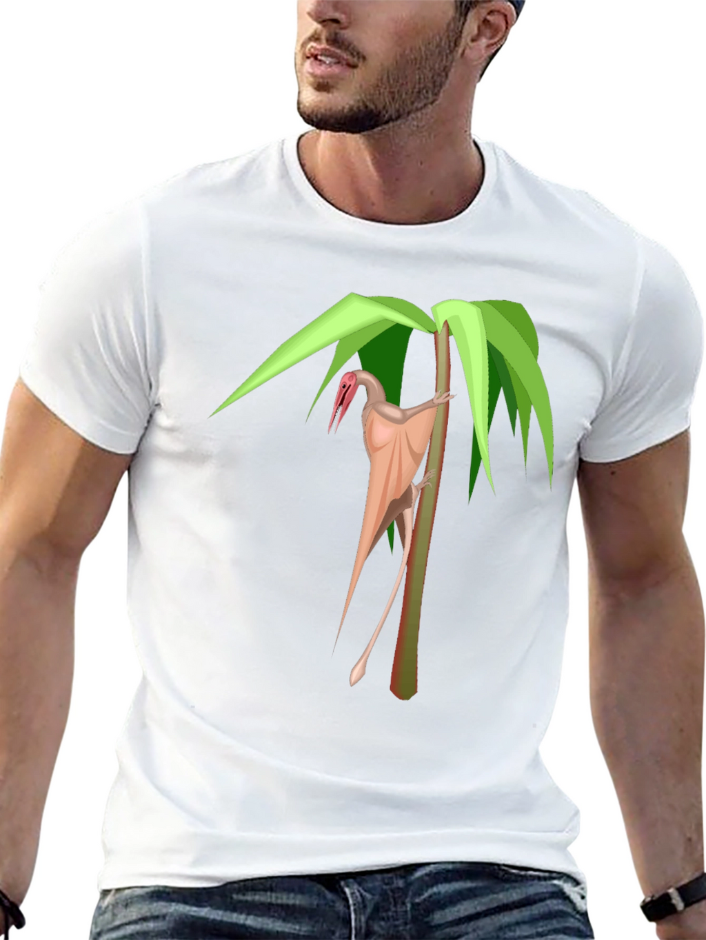Pterodactyl Palm Tree Graphic Tee - Stylish Dinosaur Shirt