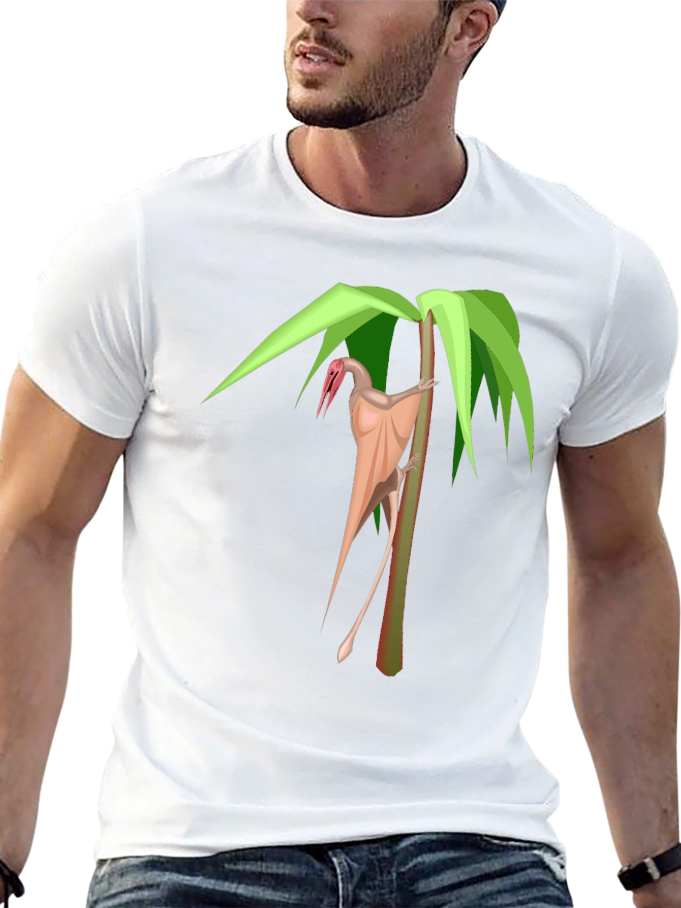 Pterodactyl Palm Tree Graphic Tee - Stylish Dinosaur Shirt