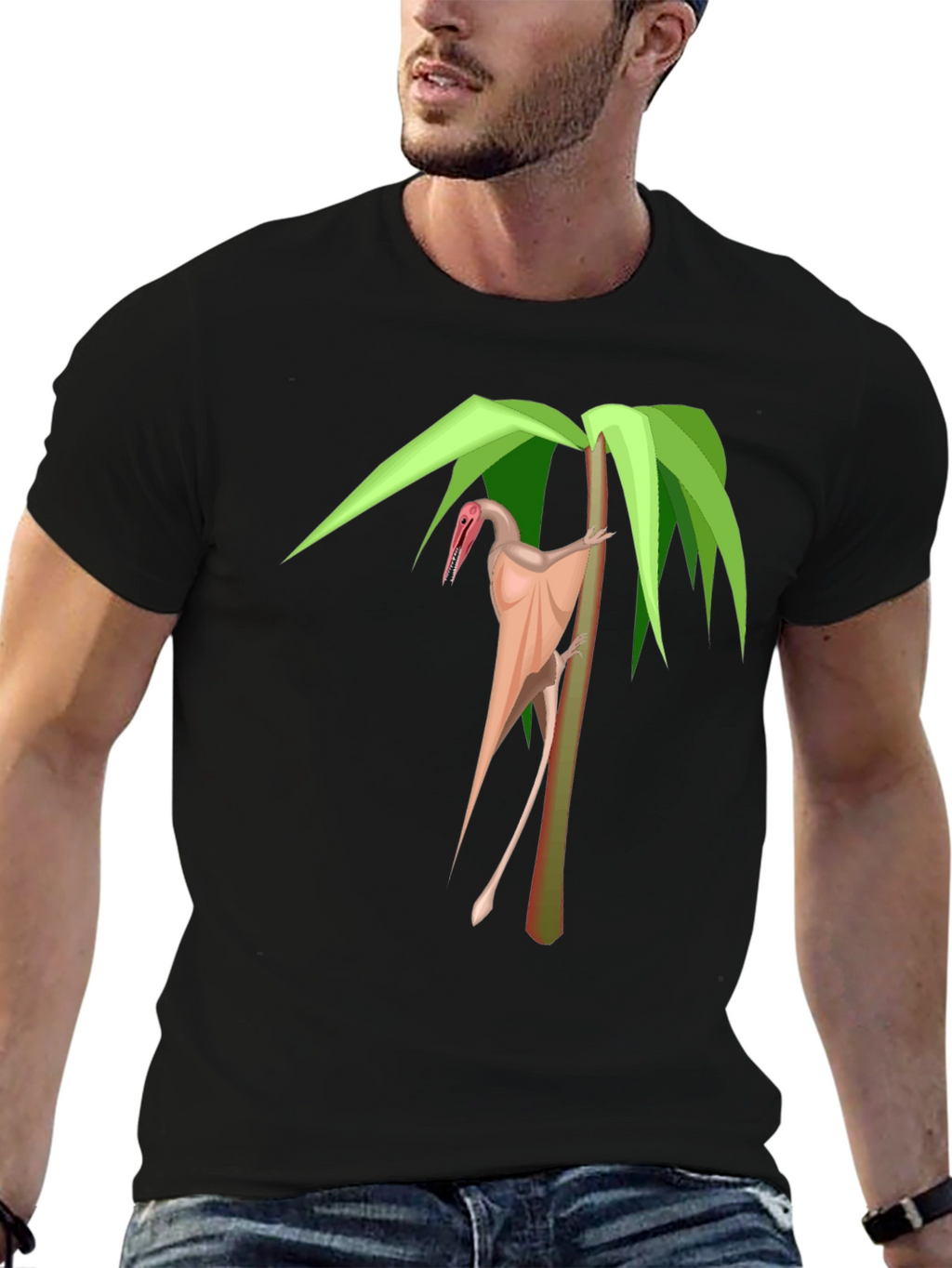 Pterodactyl Palm Tree Graphic Tee - Stylish Dinosaur Shirt