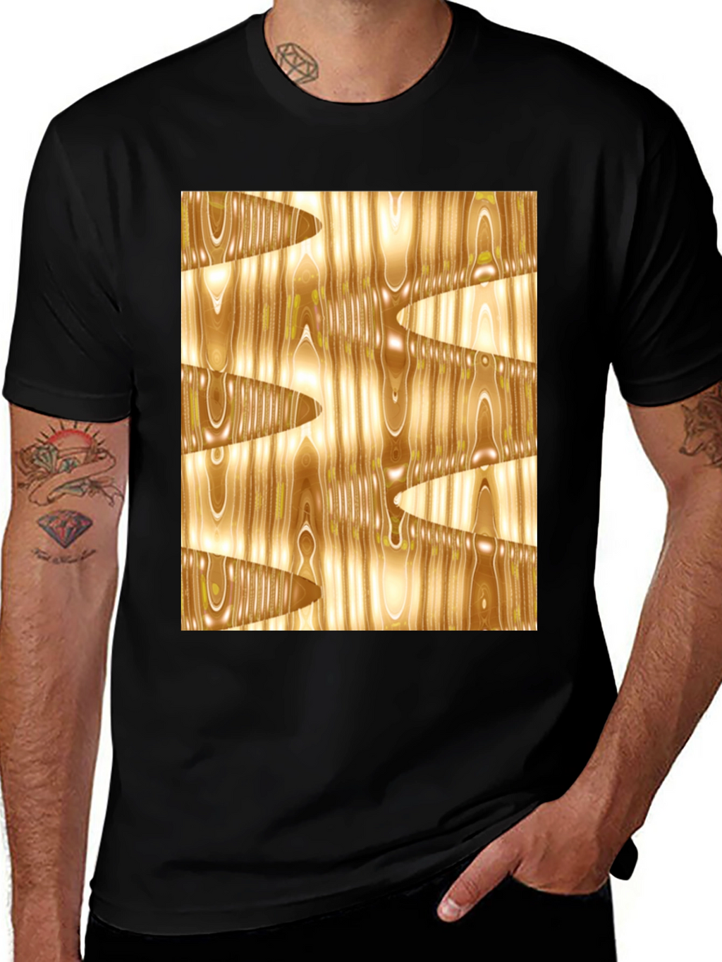 Abstract Wood Grain Print Black Tee