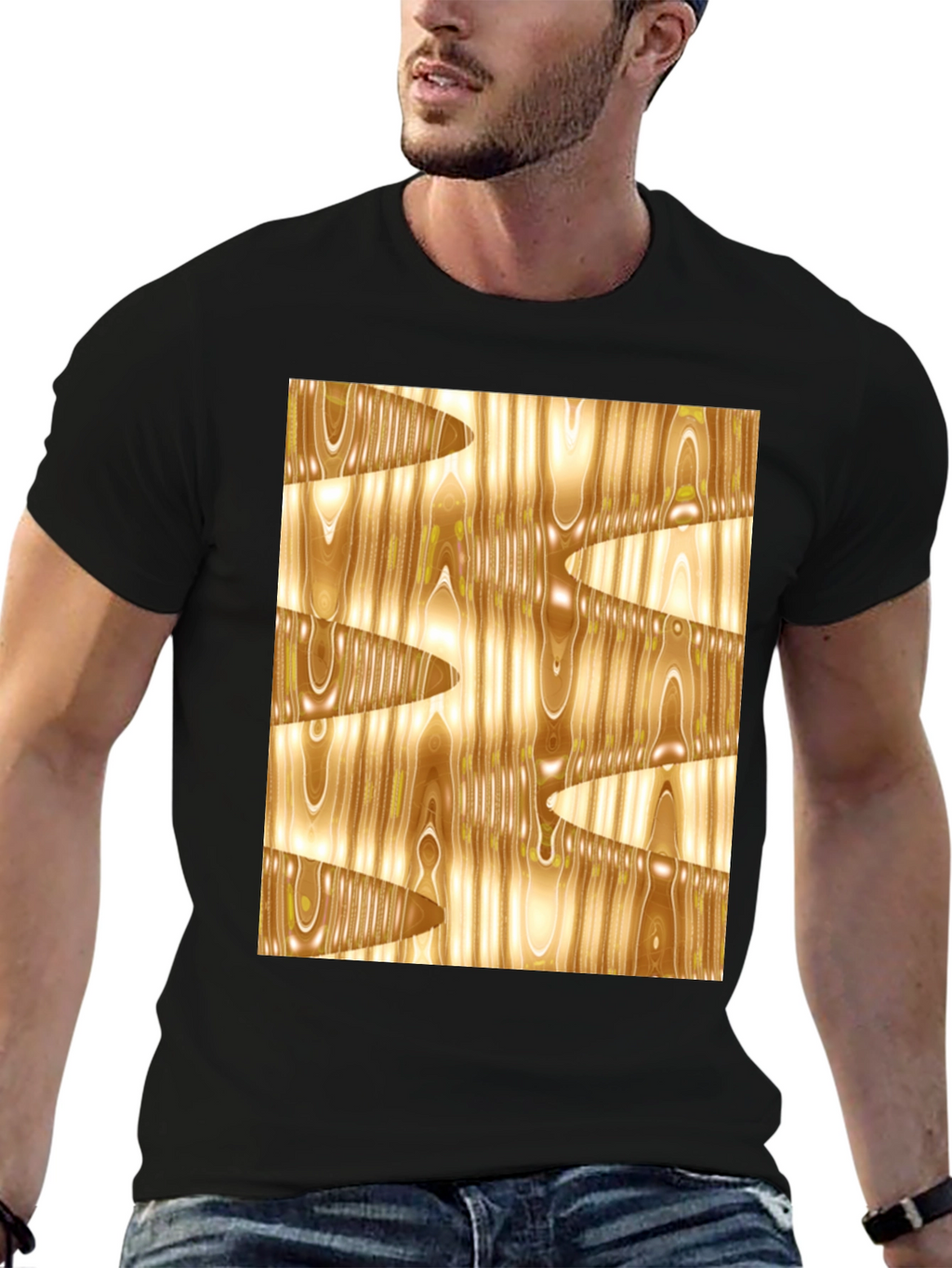 Abstract Wood Grain Print Black Tee