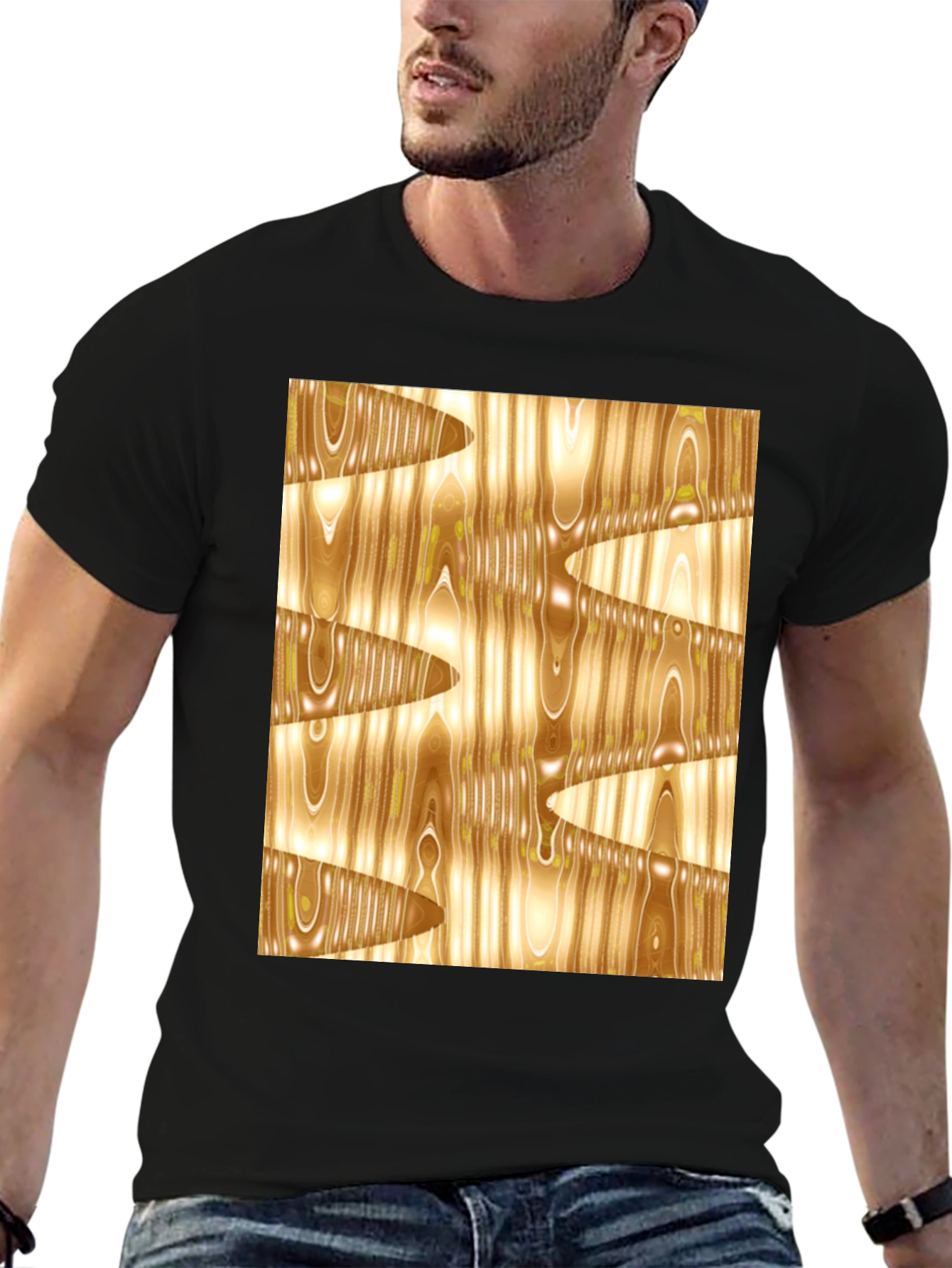 Abstract Wood Grain Print Black Tee