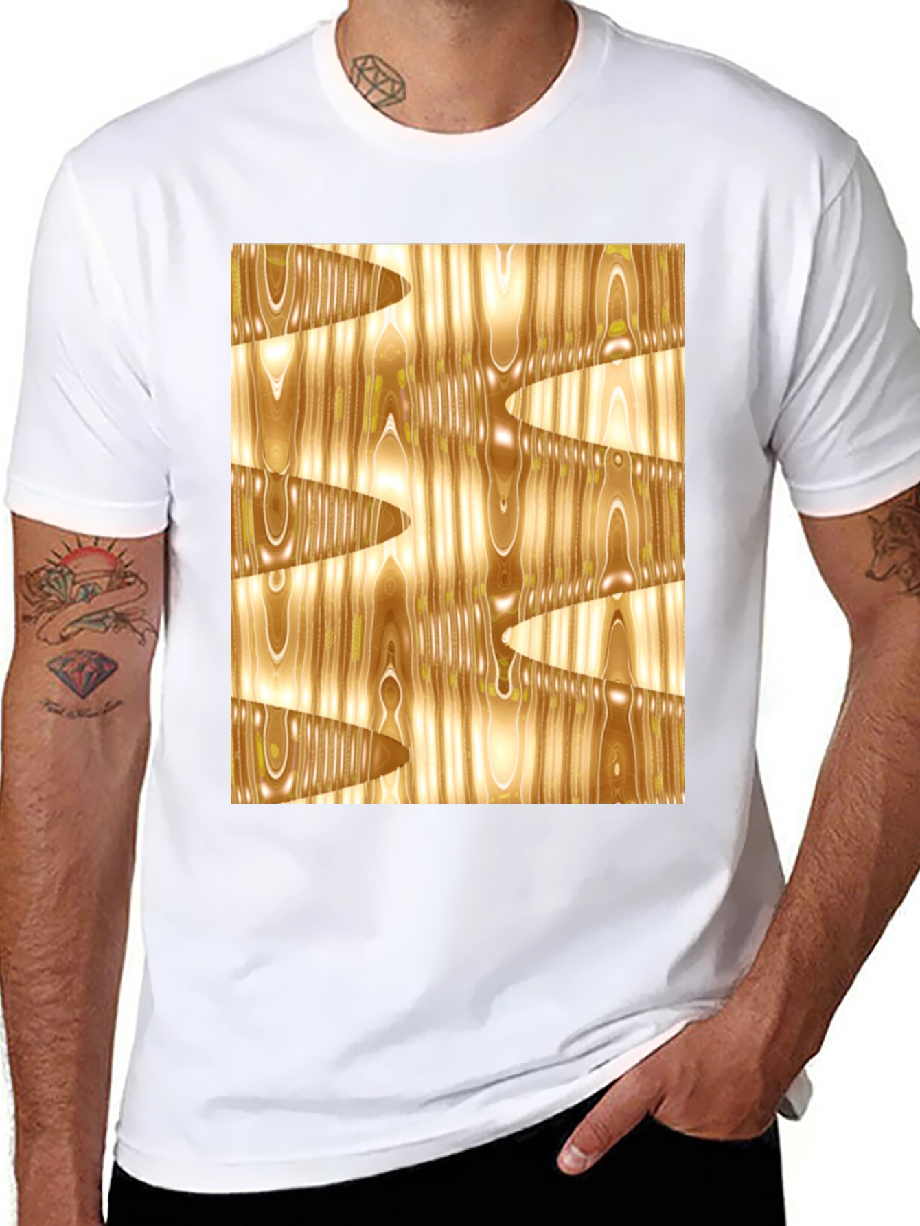 Abstract Wood Grain Print Black Tee
