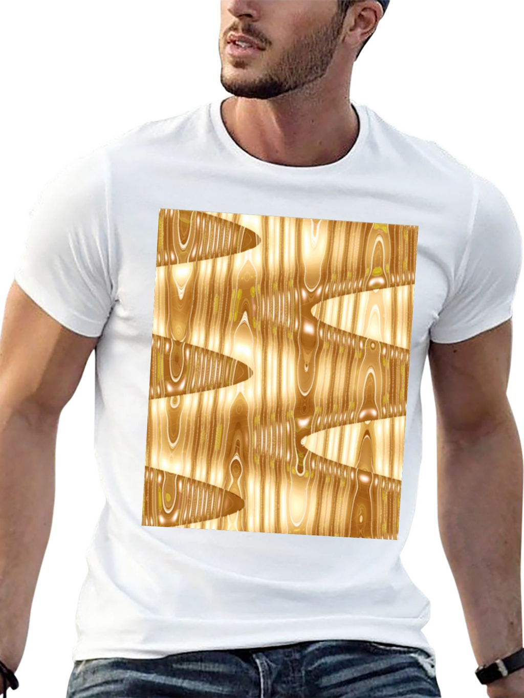 Abstract Wood Grain Print Black Tee