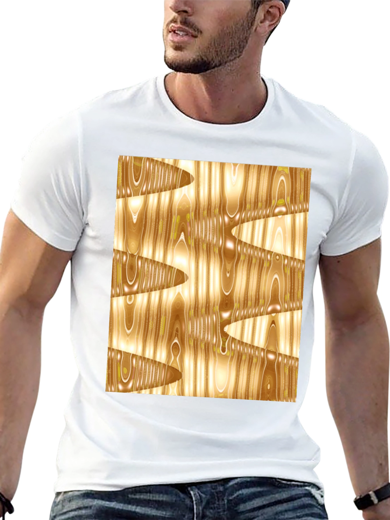 Abstract Wood Grain Print Black Tee