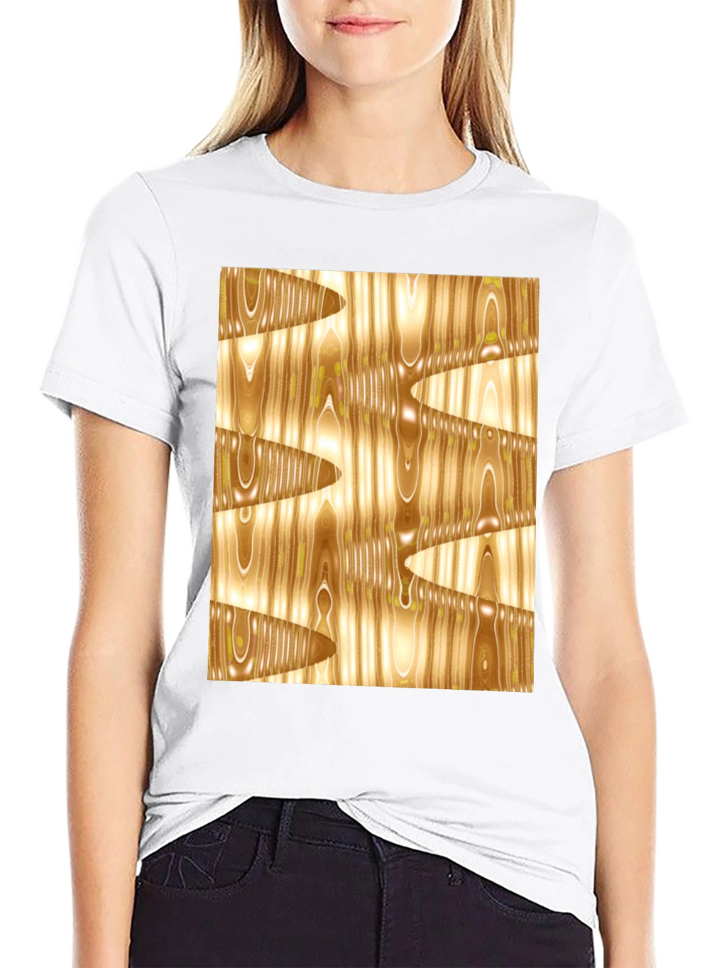 Abstract Wood Grain Print Black Tee