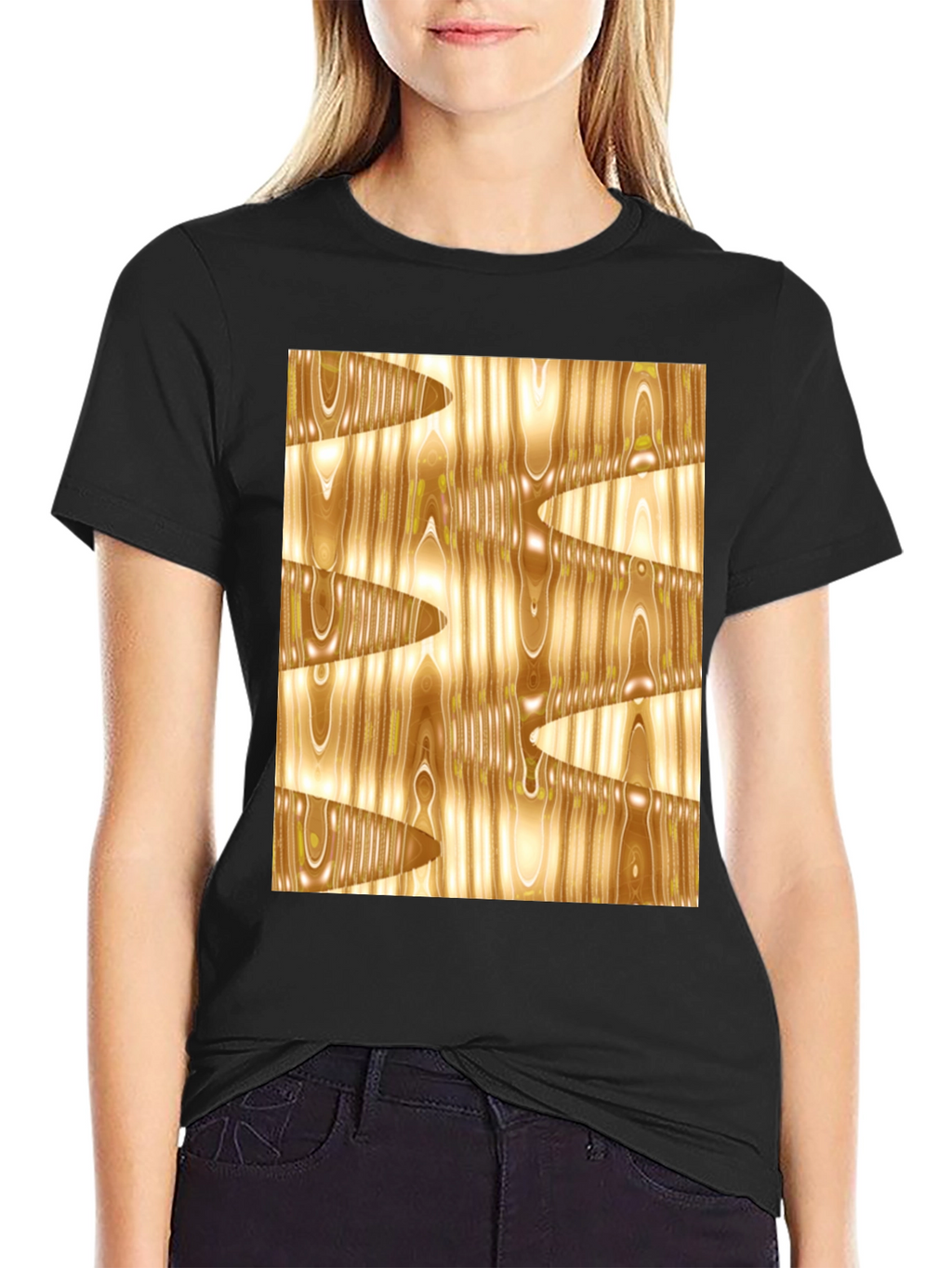 Abstract Wood Grain Print Black Tee