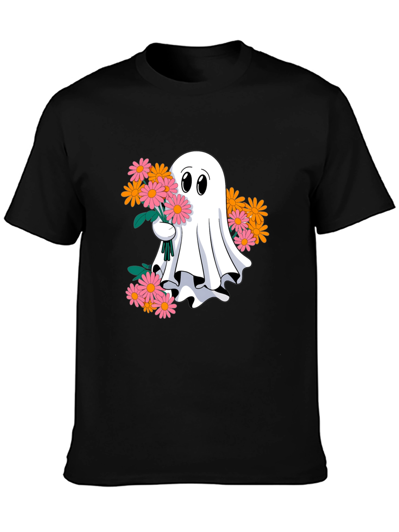 Ghost with Flowers Graphic Tee - Spooky Cute T-Shirt