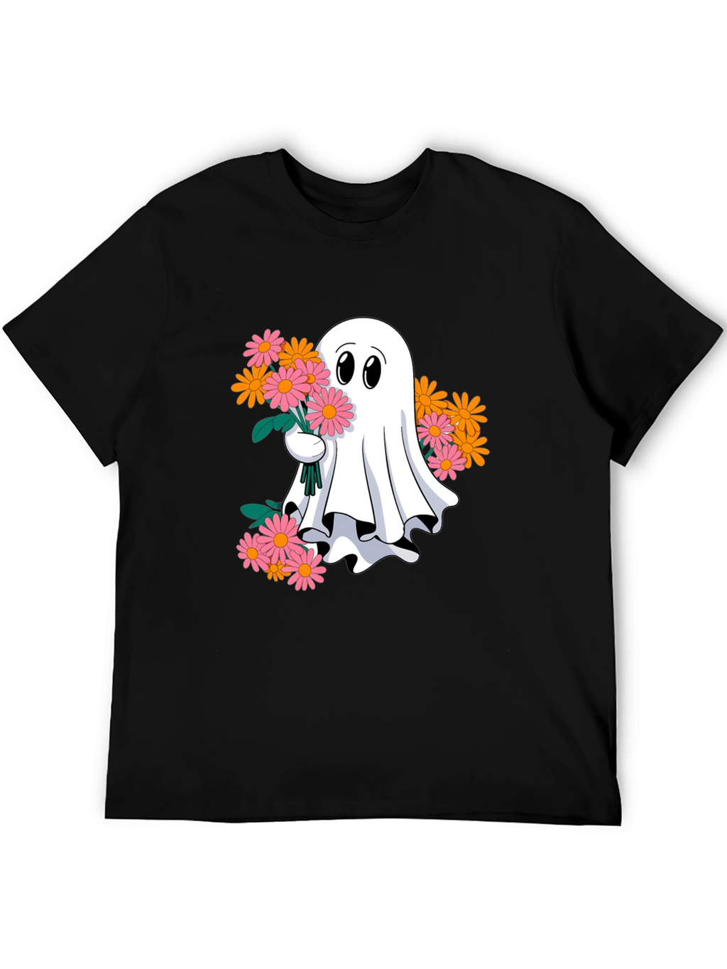 Ghost with Flowers Graphic Tee - Spooky Cute T-Shirt