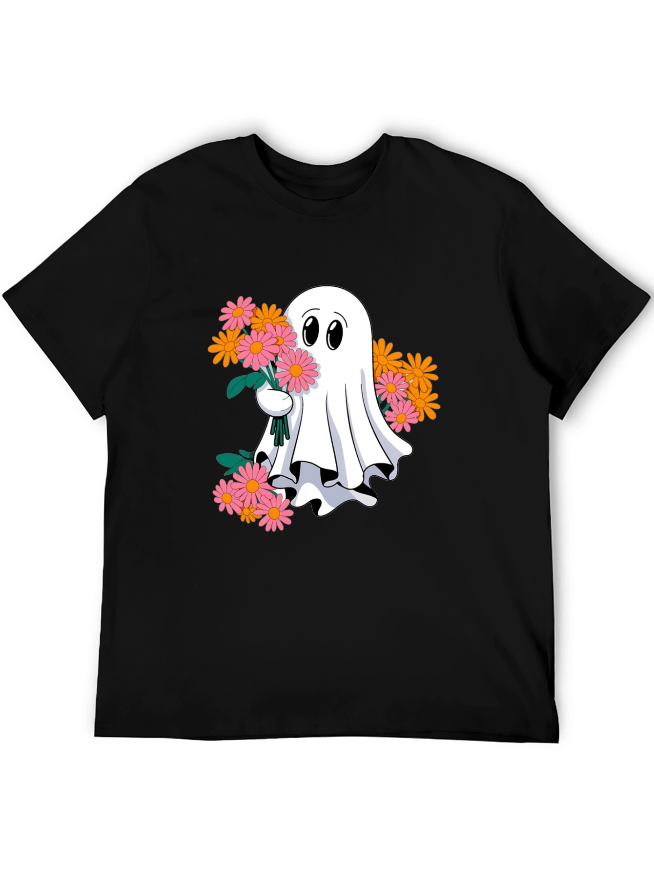 Ghost with Flowers Graphic Tee - Spooky Cute T-Shirt