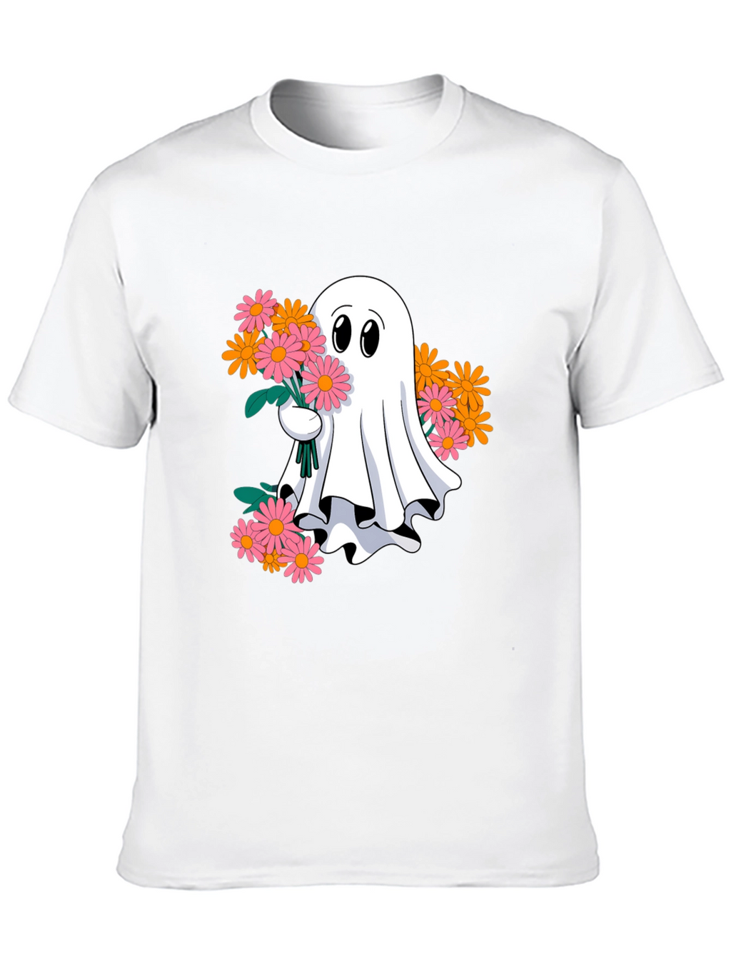 Ghost with Flowers Graphic Tee - Spooky Cute T-Shirt