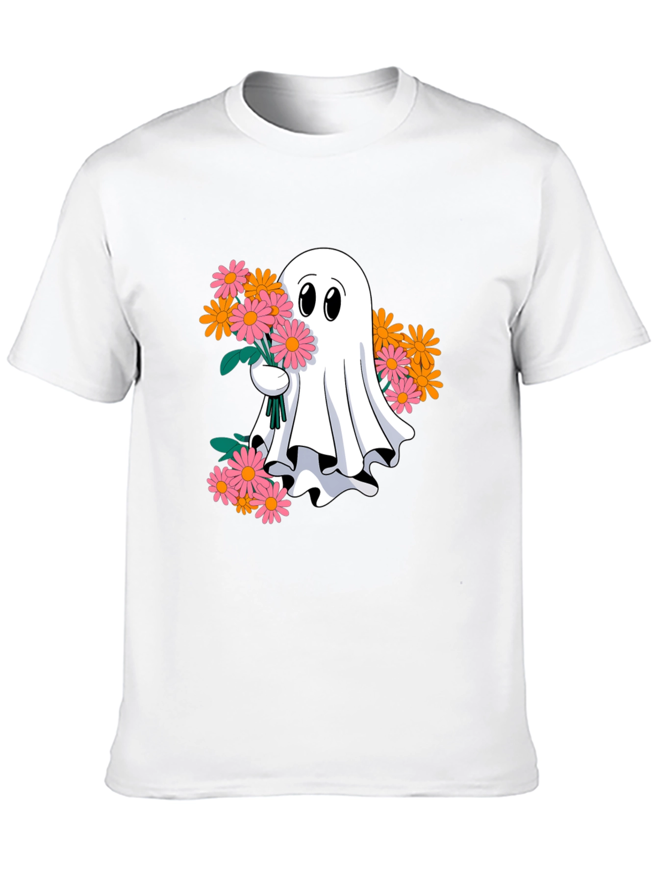 Ghost with Flowers Graphic Tee - Spooky Cute T-Shirt