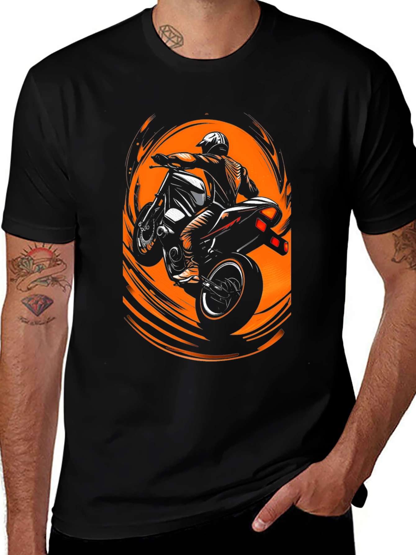 Motorcycle Stunt Rider Graphic Tee - Black