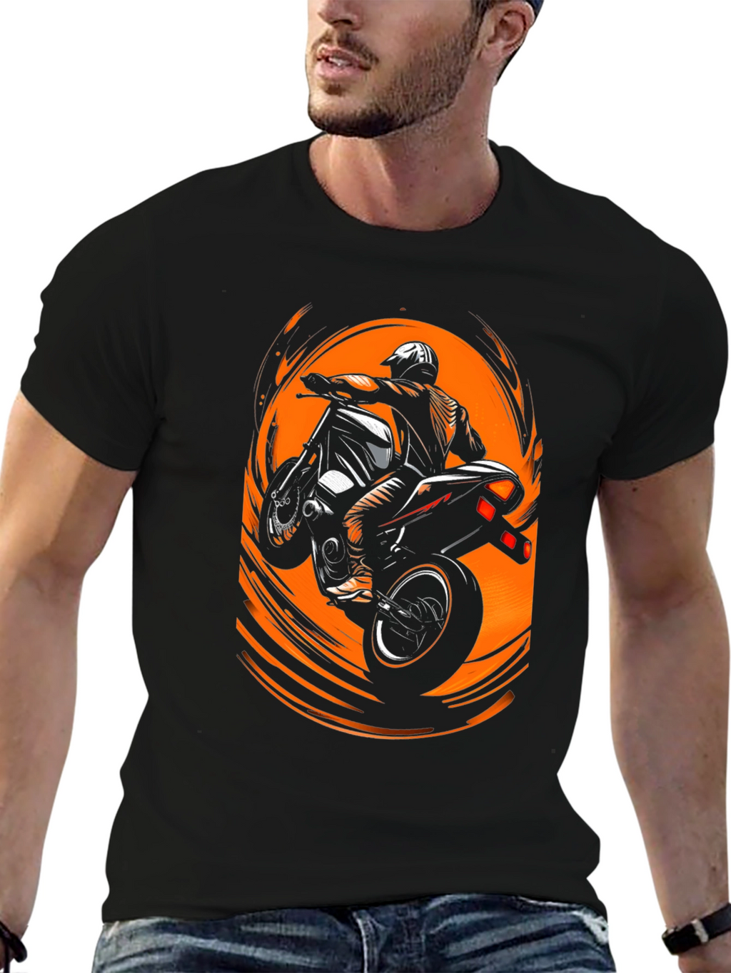 Motorcycle Stunt Rider Graphic Tee - Black