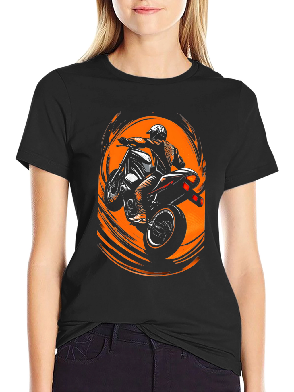 Motorcycle Stunt Rider Graphic Tee - Black