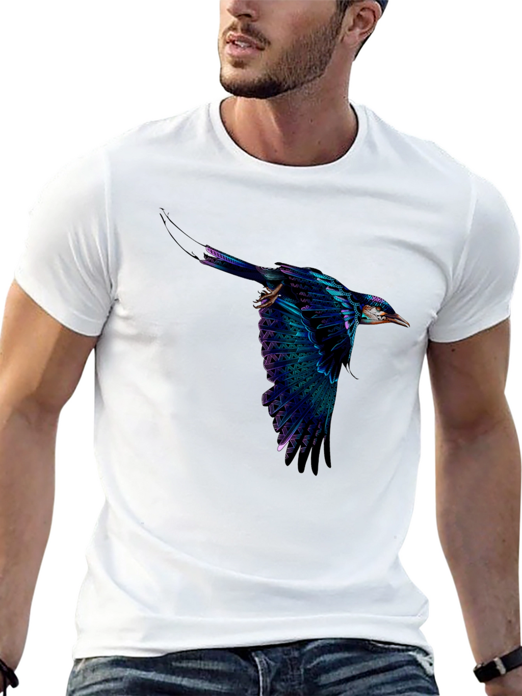 Vivid Flying Bird Graphic Black T-Shirt