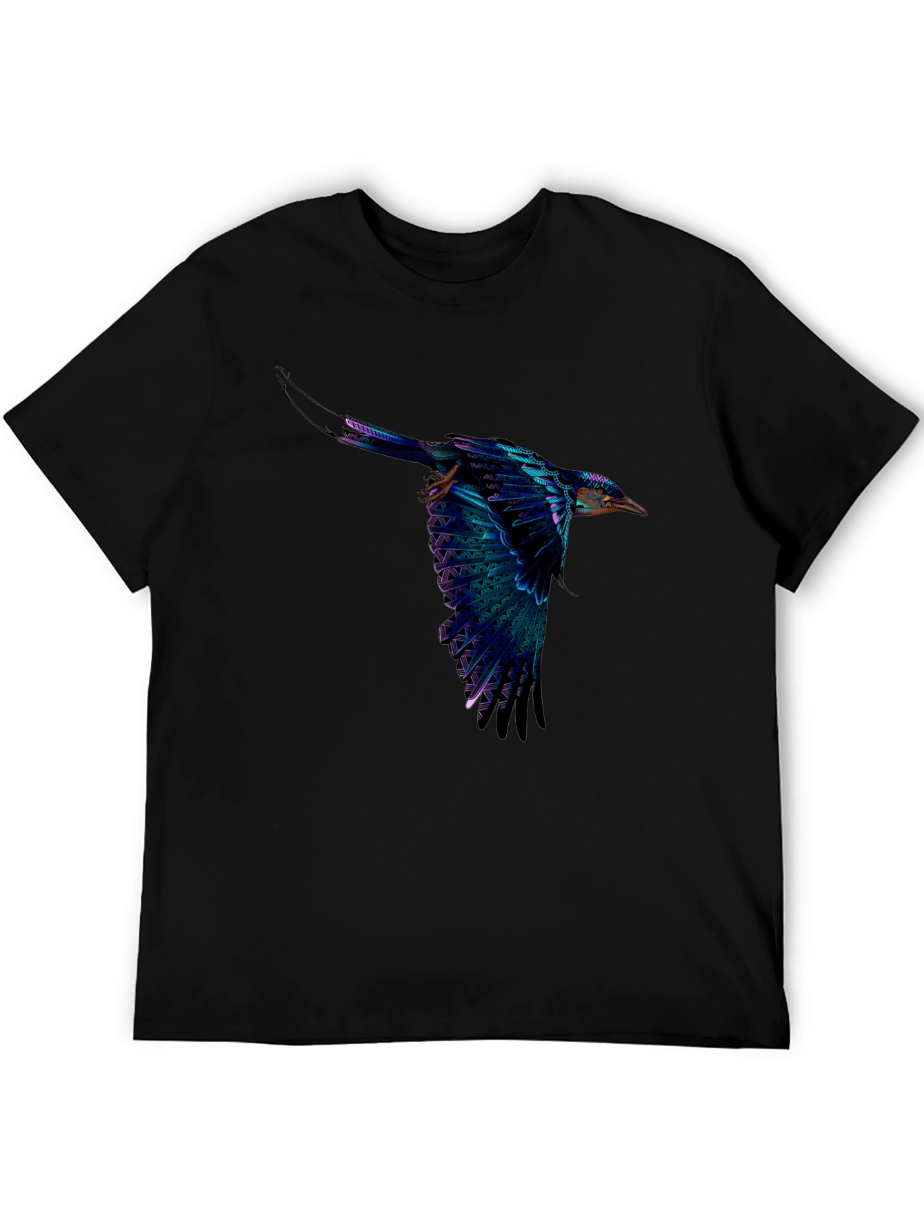 Vivid Flying Bird Graphic Black T-Shirt
