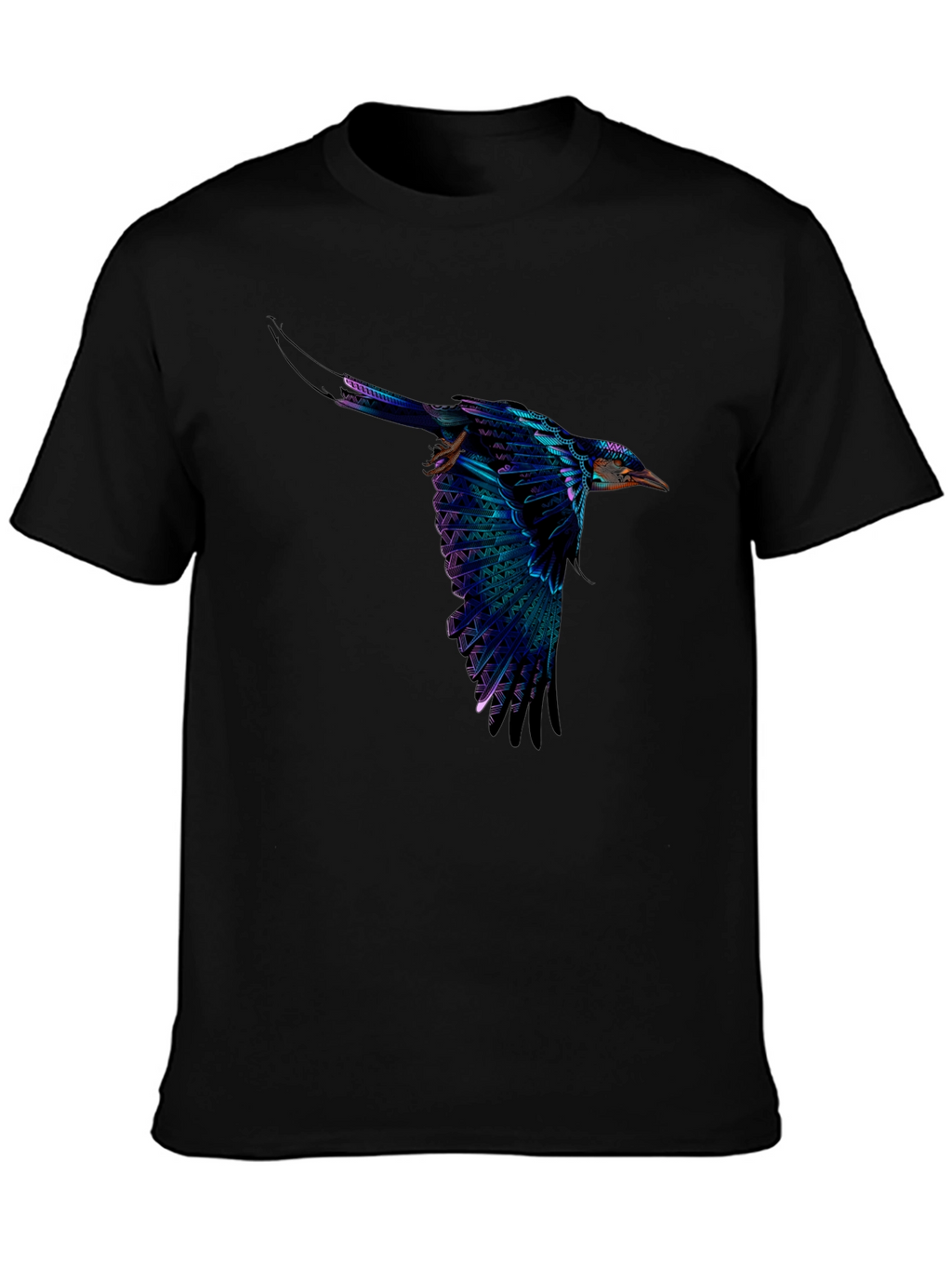 Vivid Flying Bird Graphic Black T-Shirt