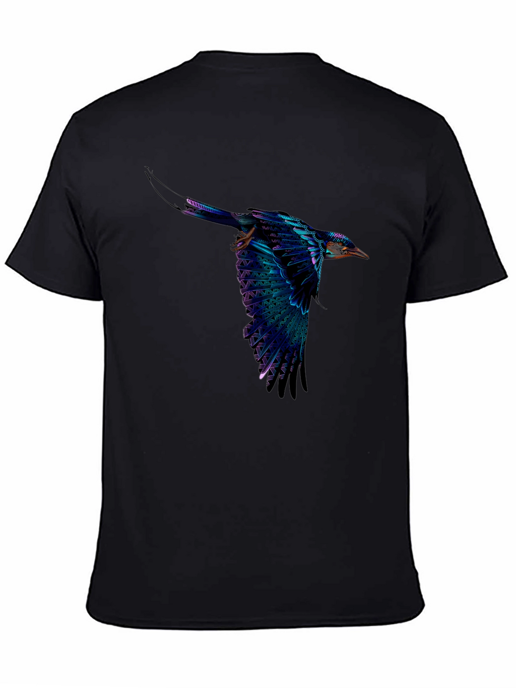 Vivid Flying Bird Graphic Black T-Shirt