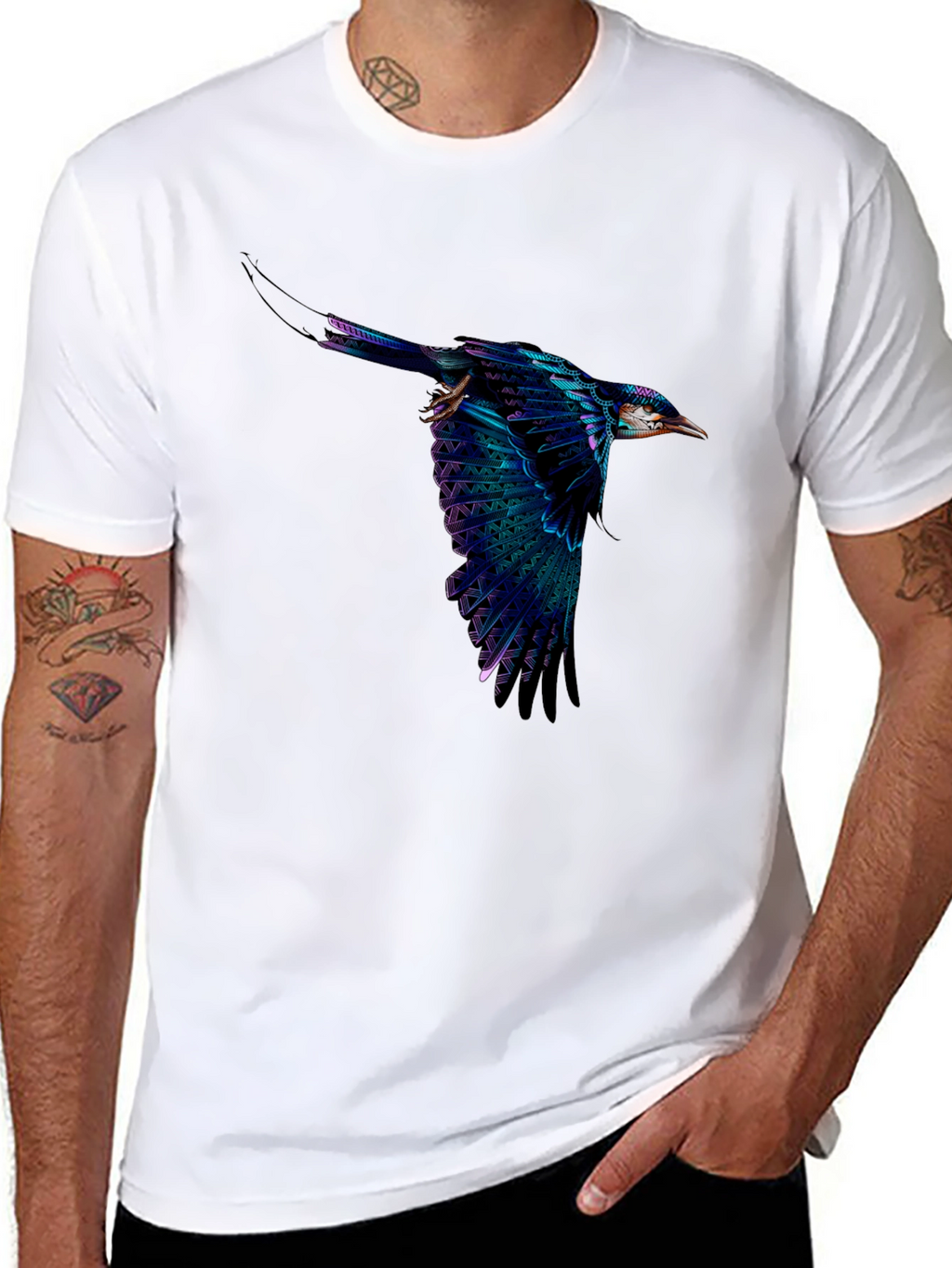 Vivid Flying Bird Graphic Black T-Shirt